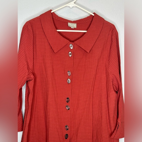 Niche Nilgun Derman Top Womens Size XL Lagenlook Crinkle Rust Orange - Picture 2 of 5